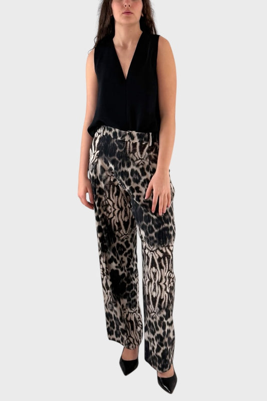 Pantaloni in seta fantasia animalier