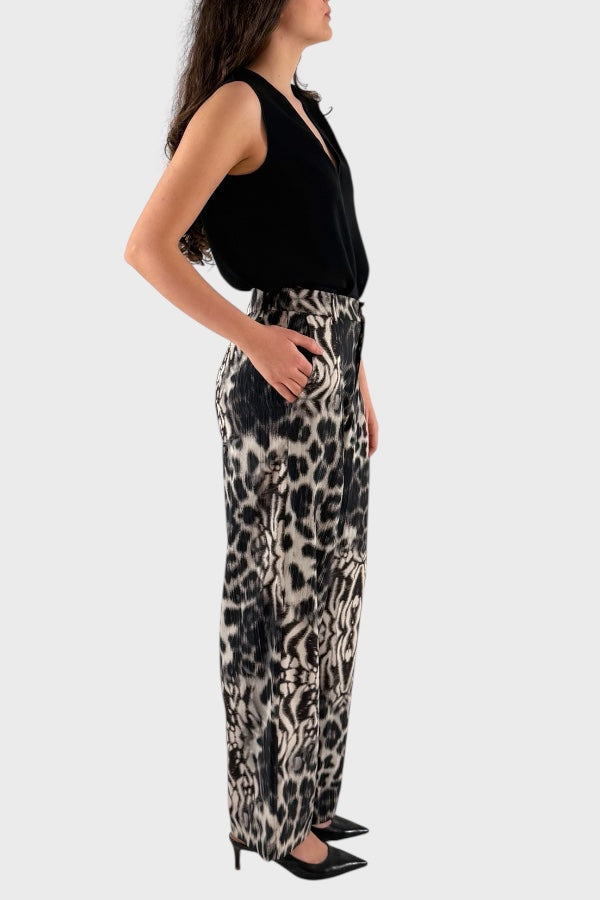 Pantaloni in seta fantasia animalier