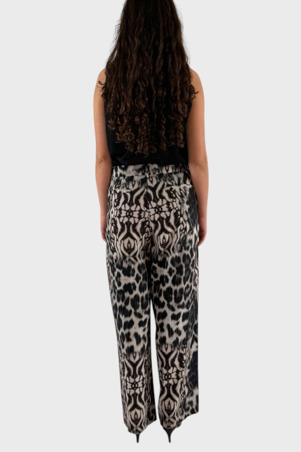 Pantaloni in seta fantasia animalier