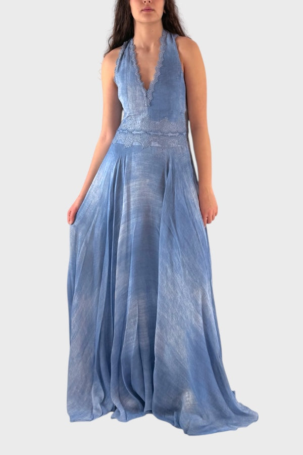 Vestito lungo con spacco su schiena