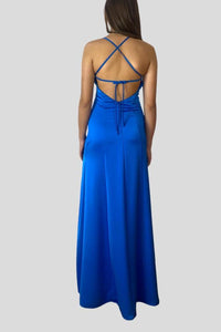 Abito lungo con schiena cut-out turchese