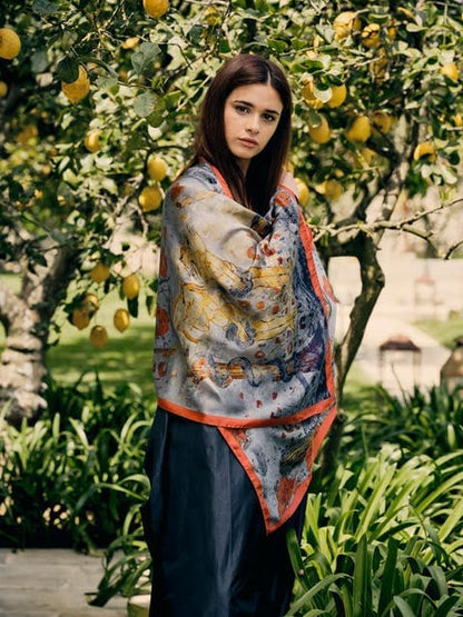 Foulard Fiori e Santi in seta artigianale 1