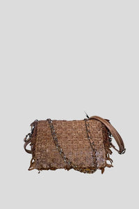 Borsa piccola a spalla in pelle intrecciata cuoio