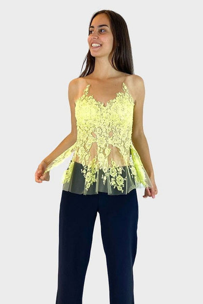 Rhea Costa Top in tulle con pizzo
