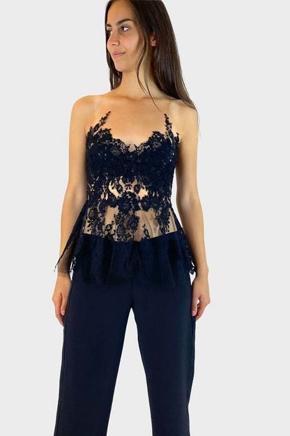 Rhea Costa Top in tulle con pizzo