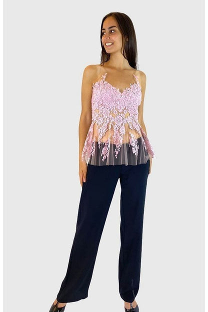 Rhea Costa Top in tulle con pizzo