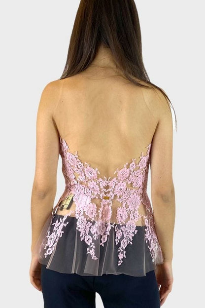 Rhea Costa Top in tulle con pizzo