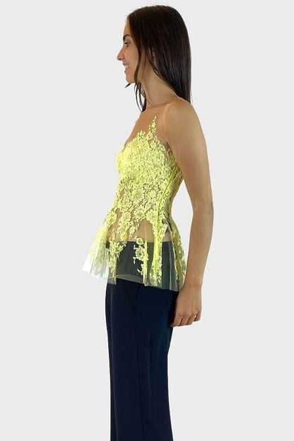 Rhea Costa Top in tulle con pizzo