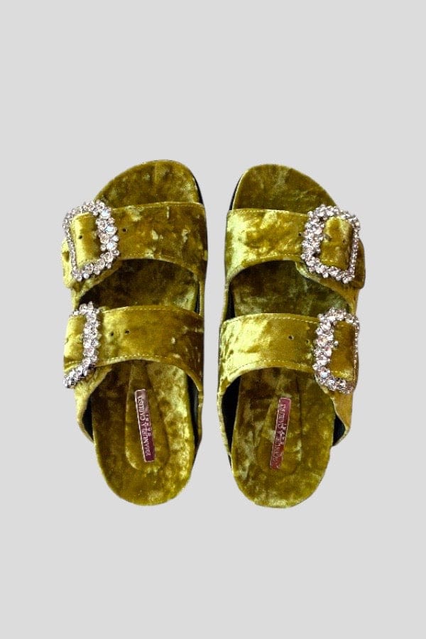 Sandali doppia fascia in ciniglia gialli